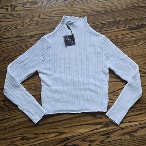 ZAFUL Women’s White Ribbed Mock Neck Long Sleeve Top